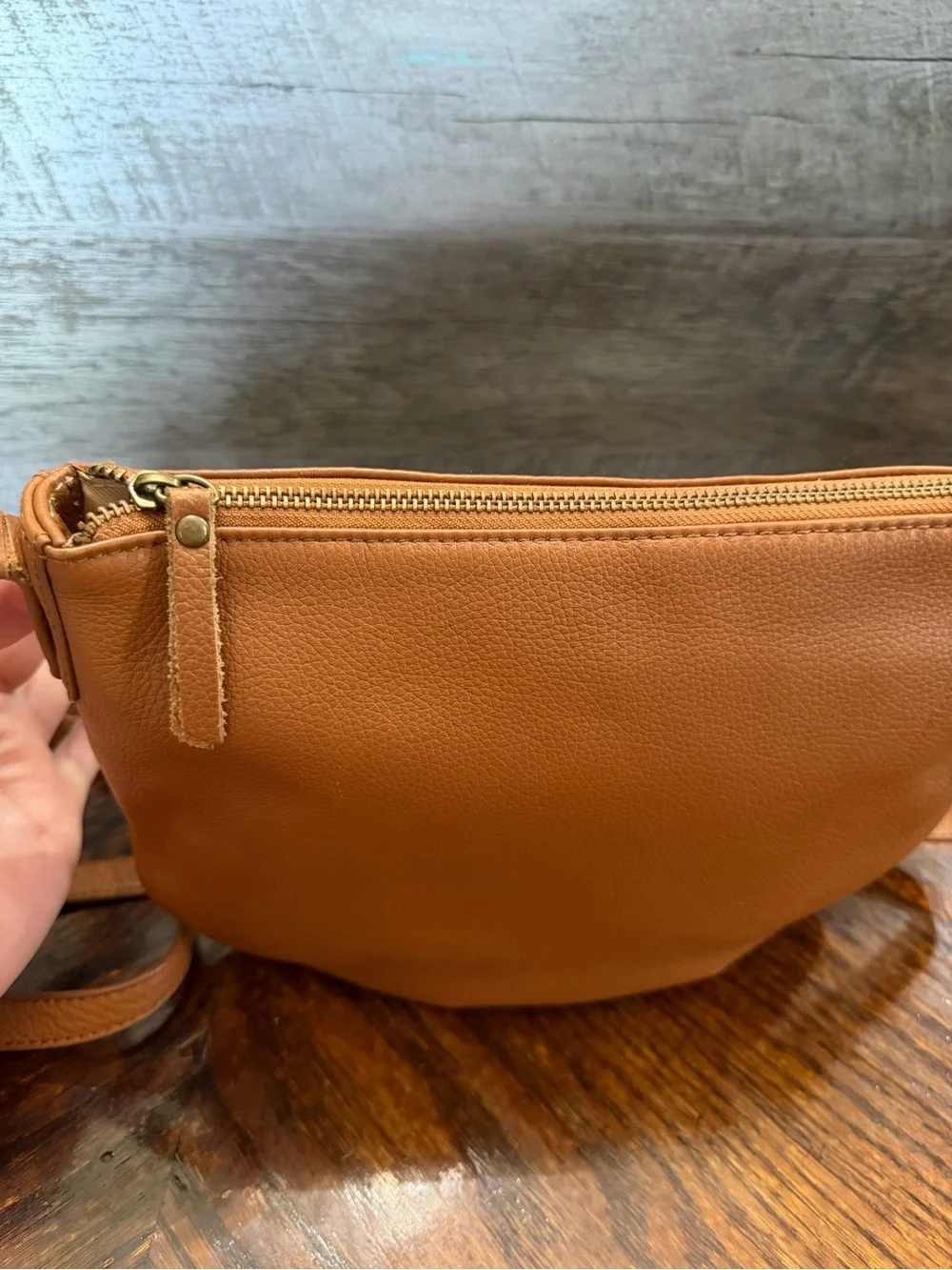 Lucky Brand Brown Pebble Leather Curved Bottom Half Moon Shaped Crossbody